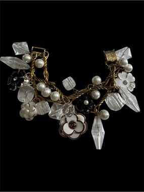 Vintage Cha-Cha Bracelet with White, Black & Clear Charms